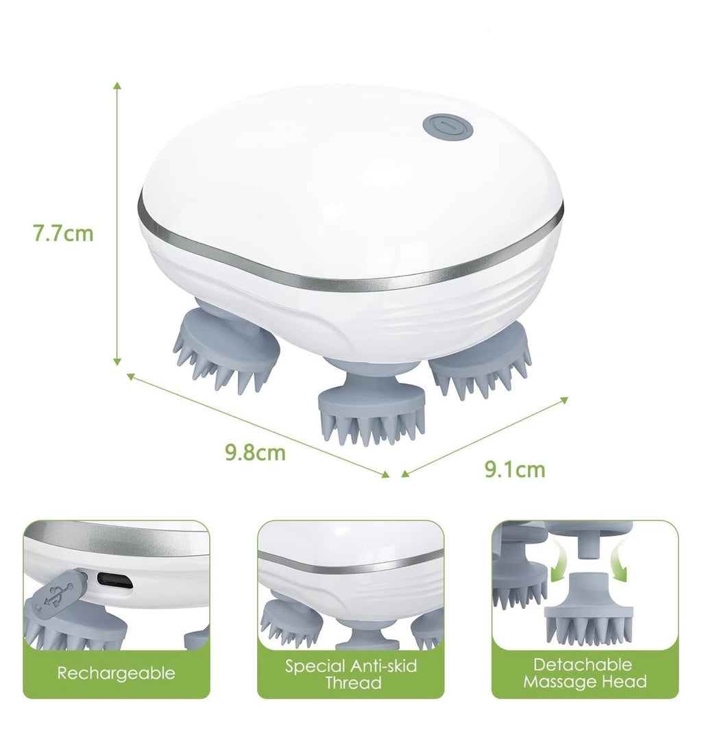 Electric Scalp Massager – Portable USB Rechargeable With 4 Heads